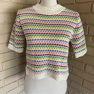 8 Birdies NEW Rainbow Open Weave Crocheted Retro Sweater Pride NWT Medium M